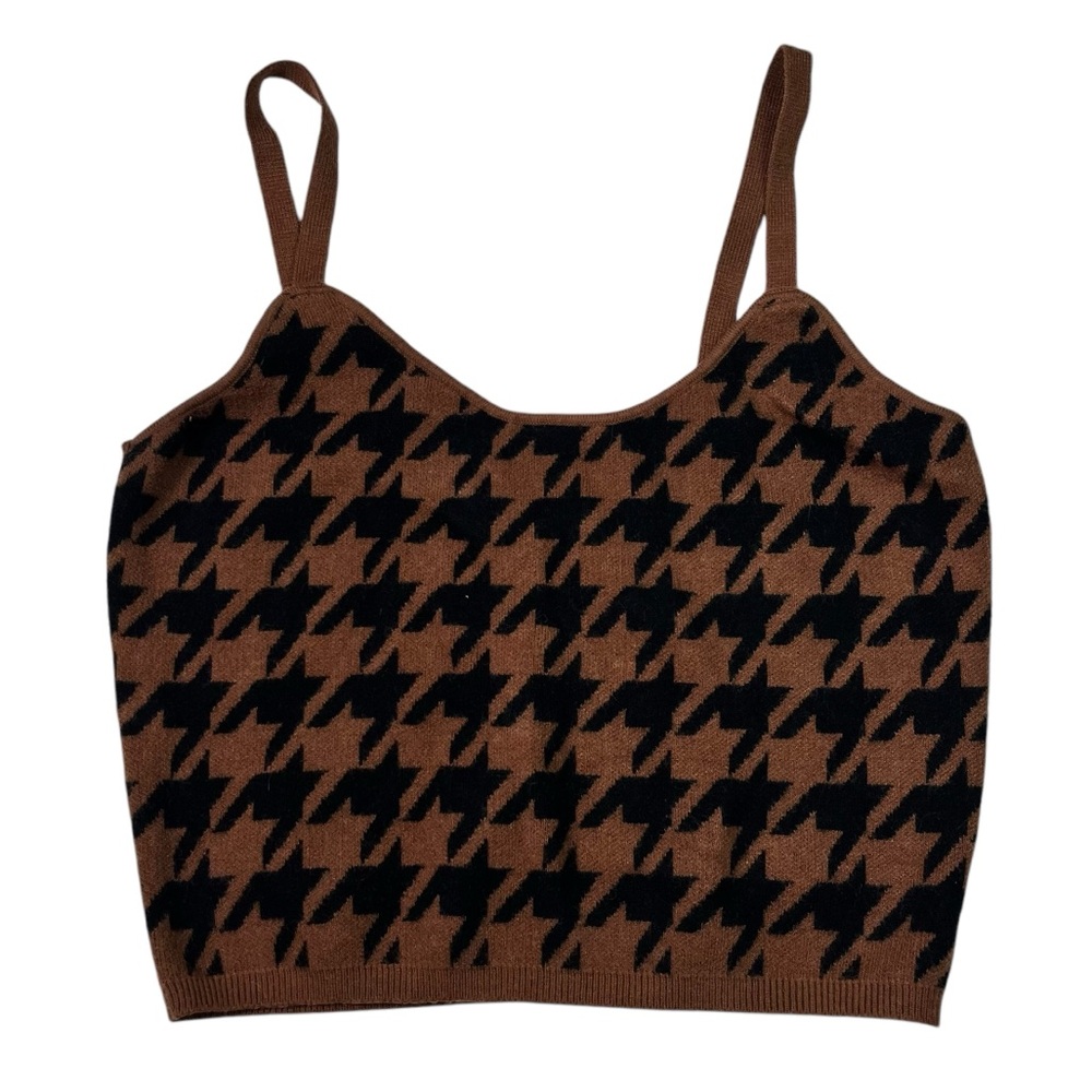 Altar'd State Brown Black Houndstooth Cropped Knit Tank Top Large L Alabama